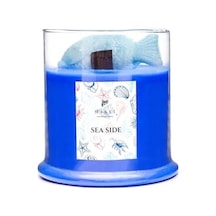 Büyük Üfleme Cam Balık Dekorlu Saks Mavisi Ocean Breeze Kokulu Vegan Mum 380 Gr 50 x 22