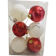 Yılbaşı Top Ağaç Süsü 6'lı Set Kırmızı/beyaz 6cm