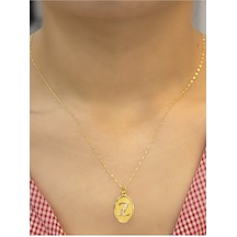 14 Ayar Altın Aynalı Oval Z Harfli Kolye Altın