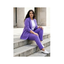 Hanezza Yeni Sarap Rengi Kadın Blazer Ceket Büyük Beden Takım Elbise Uyumlu Lila - 5553107 Lila