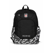 Beşiktaş Lisanslı Çok Bölmeli Sırt Çantası - Su İtici Kumaşlı Desenli Laptop Okul Çantası Siyah - Beyaz - Gri