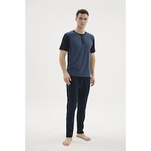 Alfa Aksesuar 03 Kocabey 2205 Erkek Battal Midi Yaka Pijama Takım İndigo