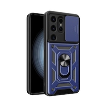 Samsung Galaxy Uyumlu , S24 Ultra Kılıf Pars Lens Yüzüklü Silikon - Lacivert