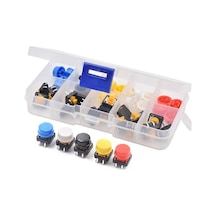 Devremarkt Kutulu 12x12mm 25 Adet Başlıklı Tact Buton Set 4 Pin 5 Renk Dokunmatik Anlık Basmalı Düğme