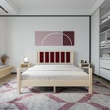 Orion Model Bordo Renk Puflu Başlıklı Vernikli Çam Ahşap Karyola Ve İki Komodin Set-232 140 x 200