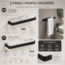 Lamalı Siyah Yapışkanlı Lüks Tasarım Solo Peçetelik, Metal Havluluk, Hem Yapışkanlı Hem Vidalı Montajlı, Banyo Ve Mutfak İçin Modern Duvar Havlu Askısı Diğer