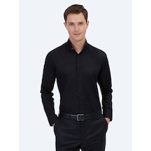 Kip Siyah Regular Fit Uzun Dokuma Klasik %100 Pamuk Gömlek