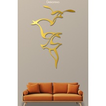 Martıların Dansı Metal Duvar Tablosu - Metal Duvar Sanatı - Altın - 21 X 30 Cm