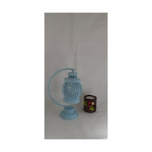 Dekoratif Siyah Fener Tasarımlı Masa Lambası Led Işık Uyumlu 16 Cm Mavi