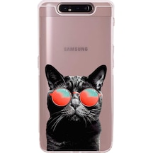 Galaxy A80 İle Uyumlu Kedi 3 Kamera Korumalı Şeffaf Kılıf Şeffaf