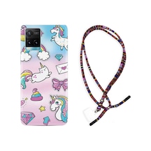 Vivo Y21 Kılıf Rasta Boyun Askılı Unicorn Mektup 1800 Siyah