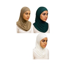 Aldaıyr 3adet Hijab 2 Parça Likra Kumaş Vizon Koyu Yeşil Ekru