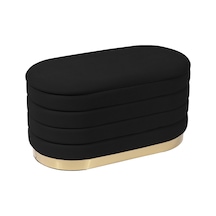 Lungo Long Line Black Puf- 90cm Gold Kaplama Kapitoneli Luxery Pofuduk Oturma Pufu&Makyaj Puff&Bench