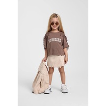 Escabel Kız Çocuk Kolları Püsküllü T-shirt 36208 Kahverengi