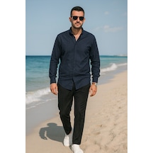 Luxıc Core Erkek Lacivert Klasik Slim Fit Uzun Kollu Pamuk Gömlek Şık Ofis & Günlük Kombin