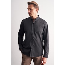 İmza Siyah Smart Düğmeli Yaka Uzun Kol Cepsiz Slim Fit Casual Gömlek 1004255172 Siyah