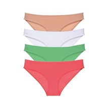 4 Adet Süper Eko Set Likralı Kadın Slip Külot Ten Pudra Yeşil Fuşya Beden: S Standart