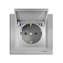Schneider Asfora Plus Alüminyum Kapaklı Topraklı Priz Çerçeveli -