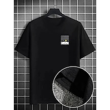 Erkek Tişört Dağ Grafikli Kısa Kollu Yazlık T-shirt - Siyah