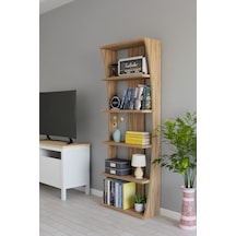 İskandinav Tasarım Çok Raflı Kitaplık 150x50x22 Cm Modern Dekoratif Raf Ünitesi Atlantik Çam