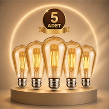 St6 Led Filament Ampul 6w 2700k Amber Cam Sarı Işık 600 Lümen 5li