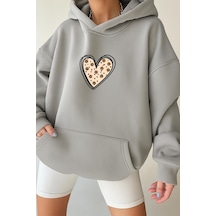 Benroma 3 İplik Penye Kalp Unisex Kapüşonlu Sweat Gri