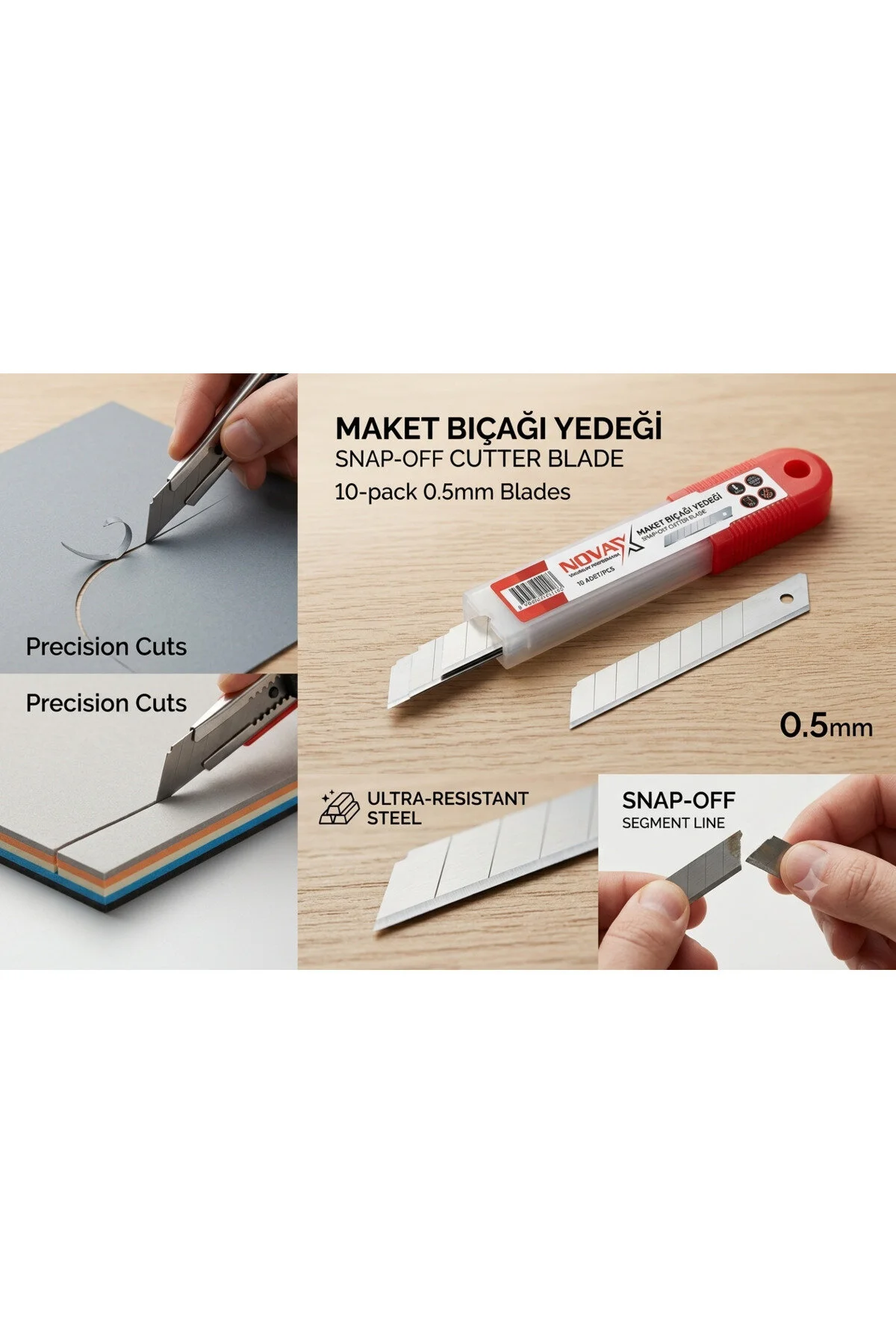 Maket Bıçağı Yedeği 0.5 Mm Falçata Ucu 10'lu Paket - Dayanıklı Çelik Maket Bıçak Ucu