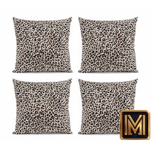 Kırlent 4 Leopar Desenli Dekoratif Kırlent Kılıfı 4'lü Set 45x45 Cm Modern Koltuk Kırlenti Fermuarlı Dijital Baskılı Kumaş Kare Dekorasyon Çok Renkli