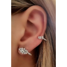 Pırlanta Işıltısında Zirkon Taşlı Gümüş Earcuff Tek Kupe