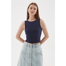 Fashion Friends 25y0326k1 Kadın Kolsuz Crop Bluz Lacivert
