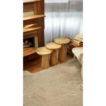 Masif Doğal Ahşap Mantar Sehpa Takımı Naturel Renk 3 Lü Zigon