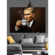 Atatürk Kahve İçiyor Portre Dekoratif Kanvas - Mdf Ahşap Tablo