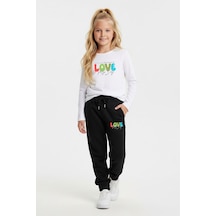 Fyk Kids Yuvarlak Yaka Love Baskılı Kız Çocuk Alt-üst Takım Beyaz