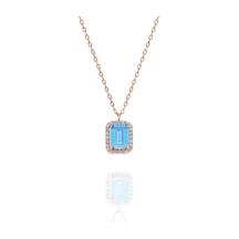 925 Ayar Aquamarin Taşlı Tektaş Kolye Kadın Gümüş Kolye Rose Gold
