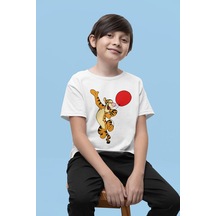 Sevbano Unisex Winnie The Pooh Tiger Baskılı Çizgi Film Çocuk Tişört 1-1 Beyaz