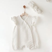 Andywawa Kız Bebek Baby Chic Bandanalı Kısa Tulum Ekru Ac26642 Ekru