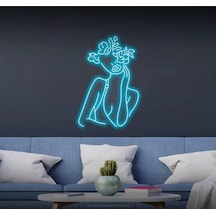 Aesthetic Çiçekli Kadın Figürlü Neon Tabela Turkuaz