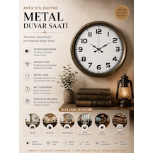Almira Duvar Saati Antik Stil Eskitme 40 Cm Metal Duvar Saati