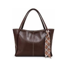 Kadın Fularlı Fermuarlı Kapamalı Shopper El Ve Omuz Çantası Acı Kahverengi