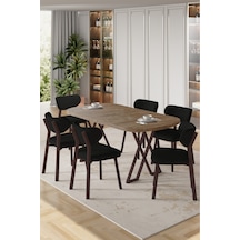 Canisa Axton Serisi Sabit Mdf 90x168 Atlantik Çam Mutfak Masa Takımı 6 Siyah Sandalye Atlantik Çam Siyah Sandalye