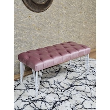Zafir Beyaz Boyalı Tel Ayaklı 90 Cm Puf Bench - Puf - Bench - Kasalı Oturak - Oturak - Yatak Ucu Puf Pembe