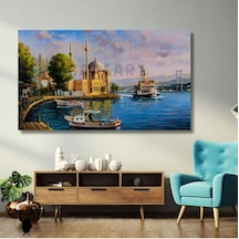 Tekli Yatay Kanvas Duvar Tablosu İstanbul Manzara Resmi, 100 X 70 -