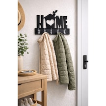 Home Yazılı Dekoratif Duvar Askılığı 6 Kancalı Anahtarlık Ve Askı 39,5 X 28,5 Cm Siyah Siyah