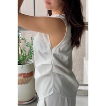 Bb Butik Basic Tasarım Dokuma Modal Kumaş Kolsuz Bluz Rahat Kalıp Modern Kadın Bluz My3535 Beyaz