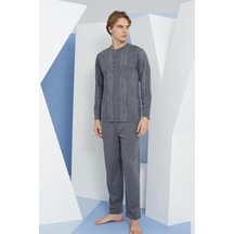 Erkek Uzun Kol Midi Yaka Antrasit Pijama Takımı C9t2n4o9 001