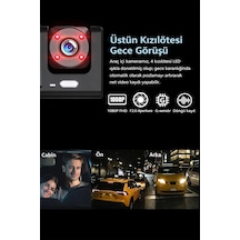 1080p Fhd Araç Kamerası, 170 Ön Ve 120 İç Kamera, Gece Görüşlü Dash Cam, 4 Kızılötesi Led, F2.0 Diyafram, G-sensör, 32gb Hafıza Kartı Desteği