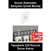 Duvaraskısı Şeffaf Yapışkanlı Duvar Askısı Çift Kancalı Delmeden Çivisiz Montaj Banyo Mutfak Ofis D Diğer