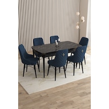 Rovena Queen Siyah Mermer Desen 80x132 Açılabilir Mutfak Masası Takımı 6 Adet Sandalye Lacivert 1305