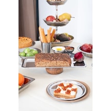 Ahşap Tabanlı 33 Cm Dikdörtgen Baton Metal Dekoratif Tatlı Pasta Kek Sunum/servis Stand Tabak Metalik - 659020168 Metalik