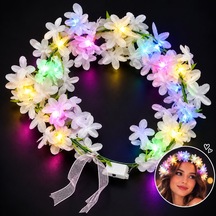 Ledli Tablo 3 Modlu Işıklı Çiçekli Taç Beyaz